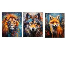 3pcs Animal Wall Arts Canvas Posters, Lion, Fox, Wolf Oil Painting HD Printing Optional Frame, Office, Living Room, Dining Room, Bedroom Home Decoration ,Wall Art With Frame