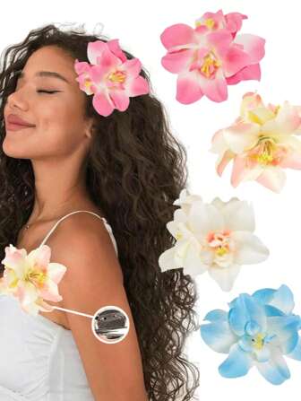 4 件/1 件女士夏威夷花发夹，人造热带发夹芙蓉爪夹海滩度假派对波西米亚风发饰