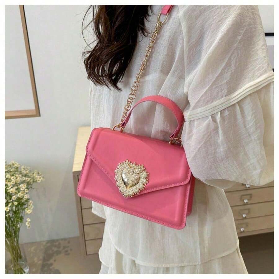 Simple Handbag, 2025 Spring And Summer New All-Matching Ins Chain Messenger Bag, Small Square Bag - Pink - View 1