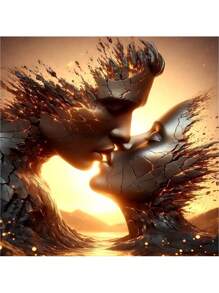 1PC Diamond Art Painting Kits Crafts Golden Lover Kiss Romantic Abstract Mosaic Set Embroidery 5D DIY Cross Stitch Luxury Room Home Party Wall Decor For Family Friends Teachers Holidays Gift 30x30cm