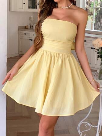 Unadoll Ladies Åker På Strandsemester, Dejting, Alla hjärtans dag, Mors dag, Sommar Axelbandslös, Sexig Midjeåtskärning, Tillbaka Till Skolan Kort Fest, Tebjudning, Elegant Festklänning, Klänning