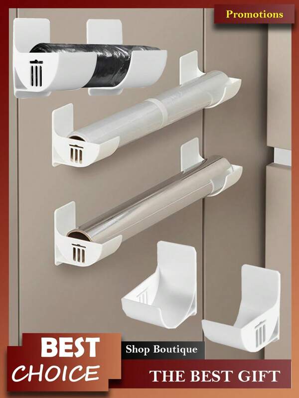 زوج 3/2/1 من رفوف التخزين المثبتة على الحائط للمطبخ، حامل بلاستيكي خالي من الثقوب لأكياس القمامة وأغطية الأوعية وتنظيم الخزائن - حامل للبالوعة، منظم جانبي للثلاجة، مناسب لأكياس القمامة والغلاف البلاستيكي والمظلات وأسطوانة العجين اليوم الوطني