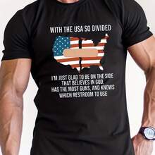 Camisetas gráficas de cuello redondo con vendajes adhesivos con bandera estadounidense, camisetas casuales, blusas de manga corta cómodas, ropa de verano para hombres - Negro - Ver 1