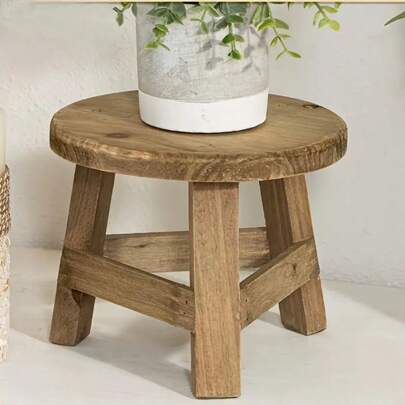 Wooden Mini Stool Display Stand, Modern Wooden Succulent & Plant Stand, Decorative Round Wood Pedestal Stool Plant Pot Riser, Versatile High Stool For Balcony, Patio, And Home Decor