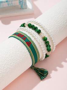 4pcs/Set Girls' 12 Zodiac Beaded Pearl Bracelet Set