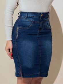 Evangelical Jeans Skirt With Zipper Detail - Medium Wash - View 1