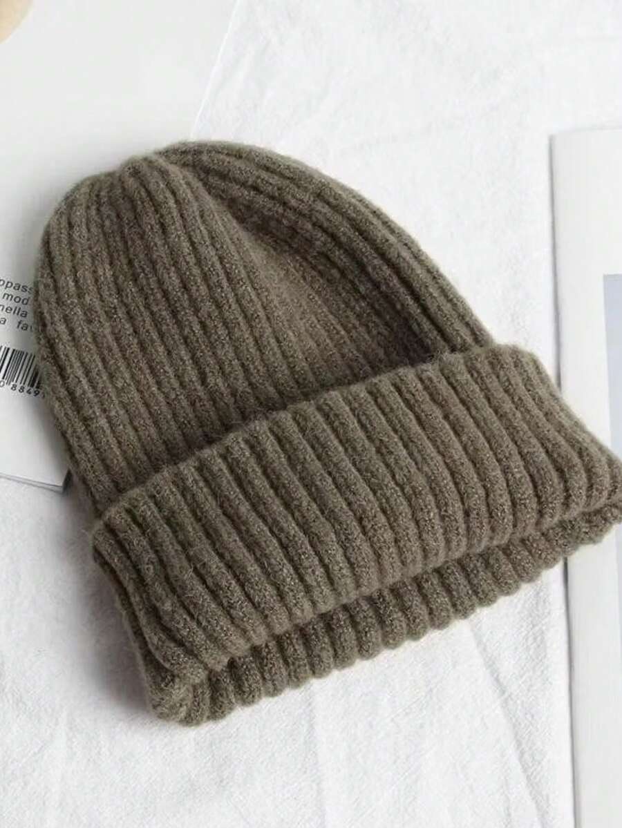 Unisex Winter Beanie Thick Wool Cap Warm Plush Lining Velvet Base Lined No Pompom - 咖啡棕 - 查看 1