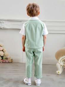 3 Peças/Conjunto Terno Infantil Masculino, Colete + Calça + Gravata Borboleta Combinando, Traje Formal de Festa, Cerimônia, Anfitrião, Terno de Gentleman, Verão