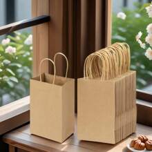 10pcs Brown Kraft Paper Bags With Handles-100% Takeaway Bags For Businesses, Retail, Grocery, BoutiqueSupplies, Parcel, Packaging, And Home Kitchen Ltems - Durable