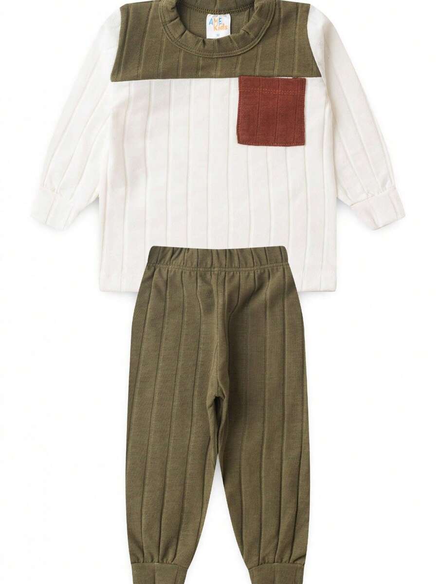 Ame Kids Long Sleeve Blouse With Pocket And Autumn/Winter Pants Set