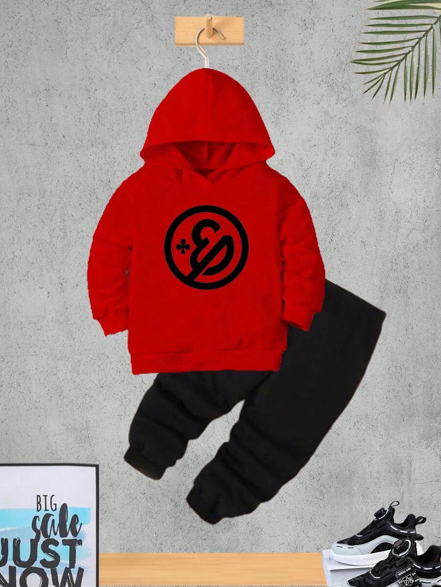 Baby Boy's Kangaroo Sweatshirt Set Kids Flannel Top And Pants For Boys And Girls Winter - 紅色 - 查看 1