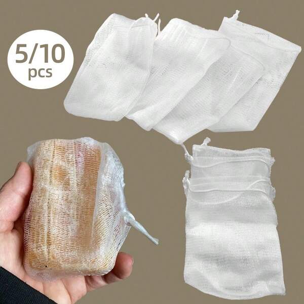 5/10 Stücke, Einfache Ziehschnur Blasen Netz Seifentaschen, Schaumsack für Duschgel Seife, Schaumnetze, Seifentasche, Multifunktions-Handgemachte Seifennetze, Schaumnetze, Blasennetz
