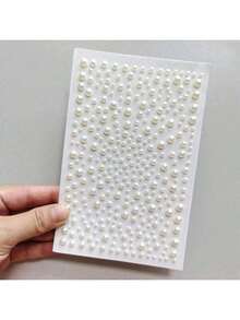 Conjunto com 3 peças, total de 975 peças de adesivos de pérola branca e strass com diamantes, 3 mm, 4 mm, 5 mm e 6 mm, adesivo de pérola e diamante em plástico ABS, enfeite 3D para maquiagem, cabelo, rosto, unhas, acessórios, presentes, material escolar, volta às aulas