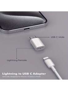 2pcs Female To USB C Male Adapter, Compatible With IPhone 15 Pro/Pro Max/Plus, IPad ,2pcs Set, Lightning Female To USB C Male Adapter, Suitable For Charging And Data Transmission