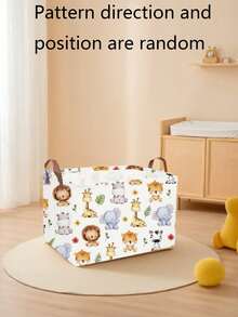 1pc Baby Room Canvas Foldable Clothes Storage Basket Cartoon Pattern With Handle Toy Box Storage Bucket Cute And Light, Suitable For Family Children's Baby Room Arrangement And Storage (Pattern Direction Random) - Multicolor - View 12