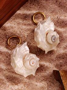1 Pair Asymmetrical Natural Seashell Pendant Stainless Steel Waterproof Earrings, Summer Beach Resort Fashion Jewelry, Exaggerated Natural Gemstone For Women