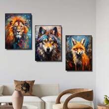 3pcs Animal Wall Arts Canvas Posters, Lion, Fox, Wolf Oil Painting HD Printing Optional Frame, Office, Living Room, Dining Room, Bedroom Home Decoration ,Wall Art With Frame