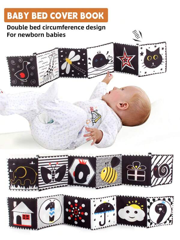 Newborn Toy,Books That Can Be Placed Around The Baby By The Bed:Pressing Sound,Soft Fabric,Children's Early Education Montessori,Stimulate Vision Improvement In Newborn Babies,Washable Fabric,Available In Both Black And White And Color