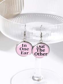 1pair Fun And Amusing Left Ear In And Right Ear Out English Text Design Women's Hook Earrings, Stainless Steel Earrings - Multicolor - View 9