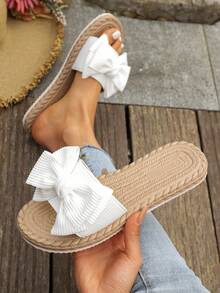 Women's Bow Decor Flat Sandals, Round Toe Slip-On Summer Shoes, Fashion Comfortable Ladies Beach Shoes, Lightweight Women Sandals