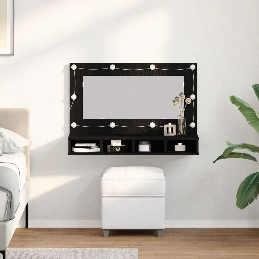 WALPLUS LED Mirror Cabinet In Black Oak - 90x31.5x62 Cm - Black - View 1