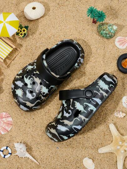 1 Pair Toddler Boys' Lightweight & Comfortable Dinosaur Print Indoor/Outdoor Sandals, Cute, Versatile, Non-Slip Beach Slippers For Spring/Summer