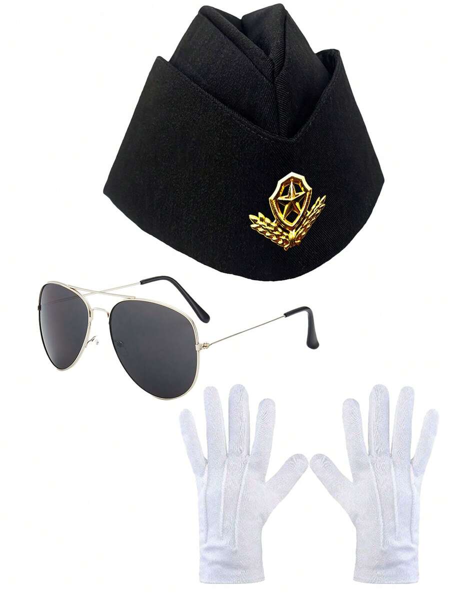 3 件装女士表演服装派对帽船形帽，时尚眼镜 - 黑色 - 查看 1