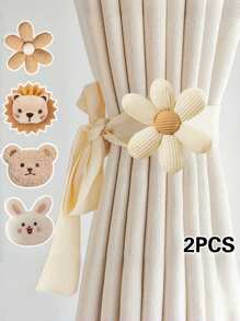 2 paquetes de sujetacortinas de poliéster moderno, ajustables sin necesidad de taladrar, con diseño de animales de dibujos animados 3D, sujeta-cortinas creativos para la decoración de la sala de estar - Variedad de opciones de animales