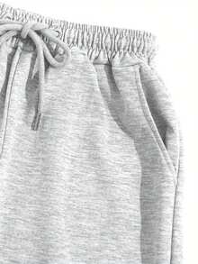 Dos pantalones, pantalones de chándal de cintura alta con cordón sólido, pantalones casuales para todos los días, ropa de mujer - Negro + gris claro - Ver 4