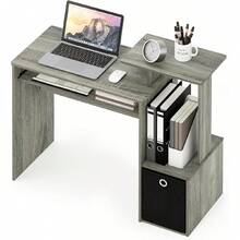 Econ Multipurpose Home Office Computer Writing Desk, White/Black - French Oak/Black - View 9