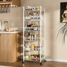 6 Tier Wire Shelving Unit With Wheels Baskets Storage Rack Corner Shelves Adjustable Shelf Closet Bathroom Organizers Metal Pantry Kitchen Garage Laundry Room 13.5" D X 13.5" W X 63" H Silver - White - View 2