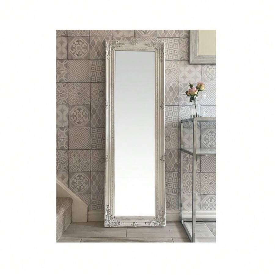 Antique White Ornate Full Length Wall Floor Dressing Mirror - 1 - View 1