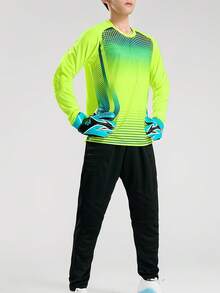 2pcs/Set Goalkeeper Jersey Top With Elbow Padding, Chest Anti-Slip Stripes And Long Sleeve Breathable T-Shirt + Goalkeeper Pants With Elastic Waist And Breathable Protection, For Training & Match Activities - Green - View 4