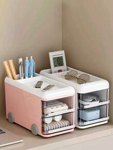 1 件复古双巴士抽屉笔筒，大容量收纳盒，学生桌面收纳，文具铅笔盒，书桌配件学校用品，返校