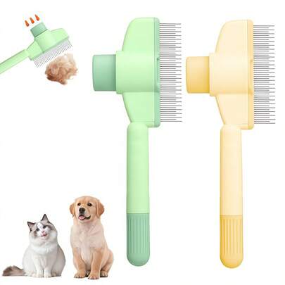 Cat & Dog Self-Cleaning Flea Comb, Green & Yellow Cat Flea Comb, Self-Cleaning Cat Brush, Multi-Function Cat Brush (With Release Button), Suitable For Long-Haired And Short-Haired Cats