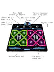 1 Pc High Quality Dual Dance Mat, Electronic Dance Mat, Dance Game Pad, Improves Hand-Eye Coordination, Anti-Slip Design For Dancing, Built-In 5 Music Tracks, 3 Adjustable Levels, 8 LED Lights, Volume Control, Foldable For Easy Storage, PE Surface For Easy Cleaning, Fun Workout Gift For Holidays, Birthdays