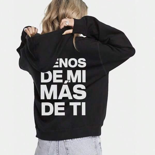SUDADERA BÁSICA INFORMAL CON ESTAMPADO PARA USO DIARIO DE MUJER, FRASES BIBLICAS, TOPS DE MANGA LARGA  Letras  Color combinado  Casual  Dulce  Poliéster  Cordón  Bolsillo  Canalé