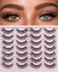 False Eyelashes 14mm Faux 3D Mink Lashes Natural Look Eye Wispy Lashes Pack By Kiromiro, 14 Pairs - 貓眼 A01 - 查看 9