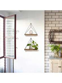 Étagères suspendues géométriques, étagères flottantes, étagères en bois suspendues, étagères en bois suspendues, décoration d'étagères pour la maison, la chambre à coucher, le salon, le bureau