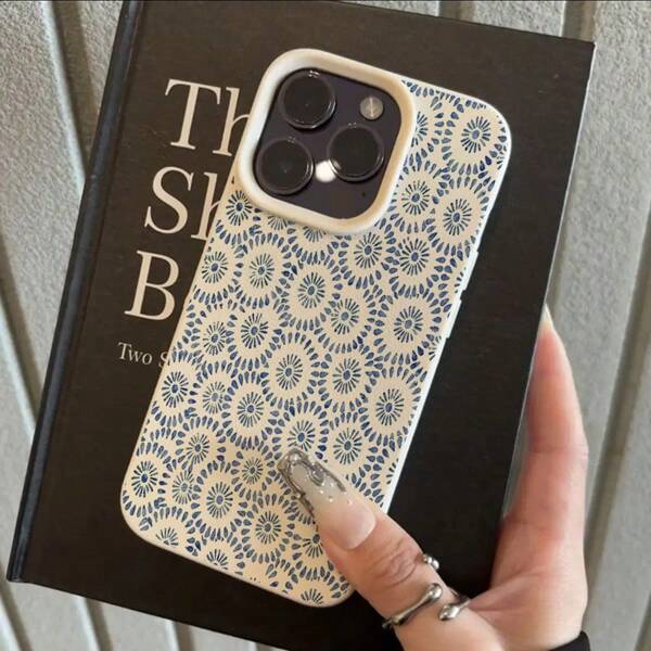 1pc TPU Blue Floral Pattern Fresh Design Phone Case Compatible With Iphone