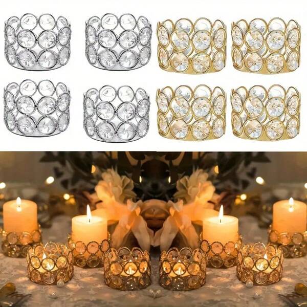 1/4/24pc Silver & Gold Crystal Candle Holders, 1.6 Inch Tall, Perfect For Elegant Table Center Decor, Wedding, Party And Creative Gift, Ideal For Christmas And Other Holidays Decoration