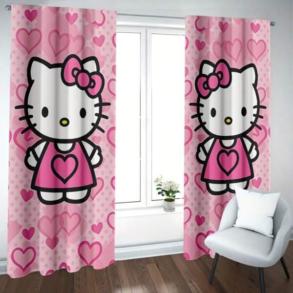 Sanrio 2 szt. Sanrio Hello Kitty Blackout Curtains - Uroczy różowy wzór sukienki w kształcie serca, nadający się do prania w pralce, blokujący światło do wystroju sypialni i salonu, 23,62 x 59,09 / 51,18 x 82,223 cala