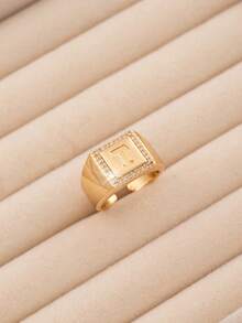 1pc Luxury Style 26 Letter Block Single-Sided Exquisite Cubic Zirconia Embellished Open Ring, Delicate Jewelry Accessory Suitable For Teenagers Daily Wear, 26 Initial Letter Ring Is An Ideal Gift For Friends - Gold - View 18