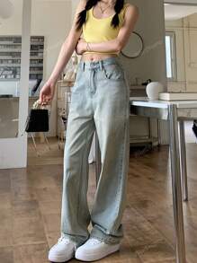 Straight Leg Loose Fitting Distressed Pocket Design Jeans, Ankle Length Pants