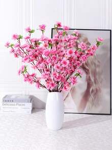 1件仿真丝花束家居装饰，粉色花朵配绿色叶子，适用于婚礼、生日、周年纪念派对、餐桌、客厅、卧室装饰 - 白色 - 查看 10