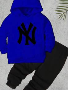 Conjunto Moletom Canguru Menino Infantil Blusa e Calça Kids Flanelado Masculino Criança Inverno - Azul Royal - Visão 2