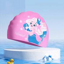 1pc Cartoon Design Silicone Swim Cap With Ear Protection, Waterproof Swimming Hat For Beach, Pool, Outdoor Water Sports, Beach Essentials, Beach Accessories, Pool Float - Multicolor - View 2