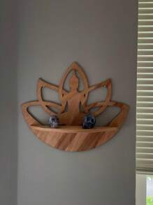 Étagère en bois flottante de Bouddha de lotus - Étagère à cristaux - Étagère d'accentuation - Étagère à plantes Décoration murale - Étagère d'affichage de cristaux - Décoration de maison, chambre à coucher, salle de séjour
