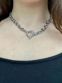 Stainless Steel Waterproof Anti-Fading Fashionable Minimalist OT Clasp Chain Necklace, Suitable For Women's Daily Wear - OT O Chain - View 5