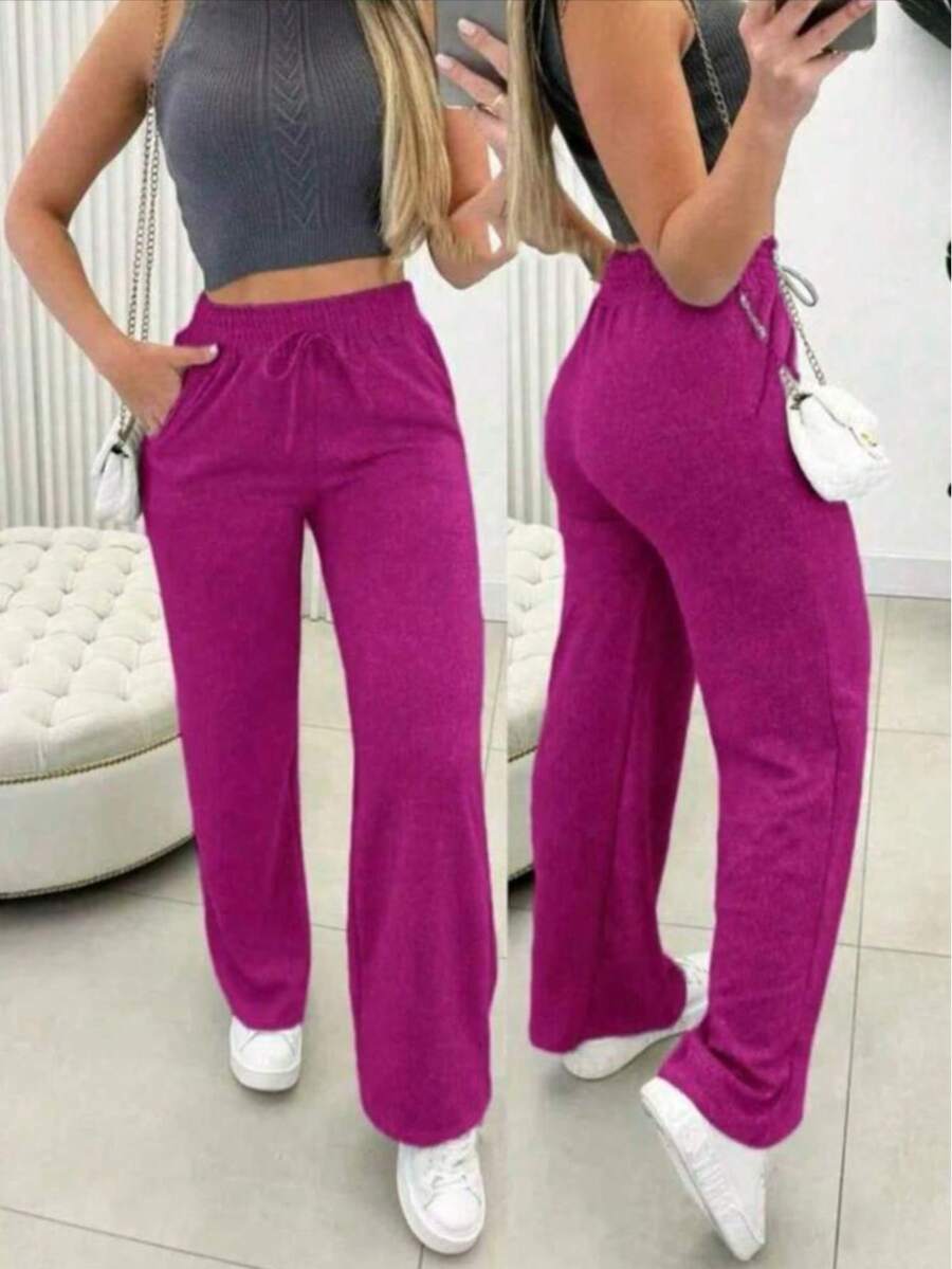 Women's Lanzinha Pants With Pockets Winter Fashion - 玫瑰紅 - 查看 1